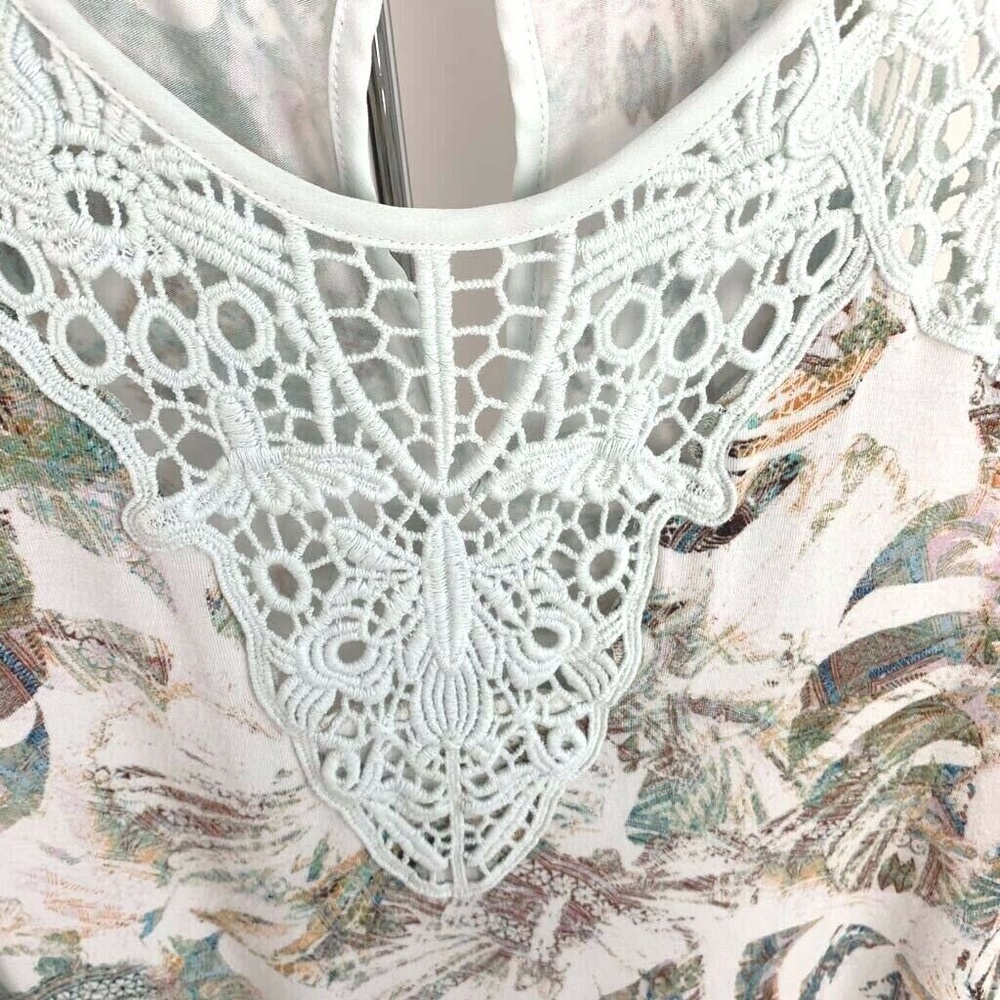 Anthropologie Meadow Rue Women's Blouse Lia Tank White Blue Floral Crochet Top S - Picture 3 of 8